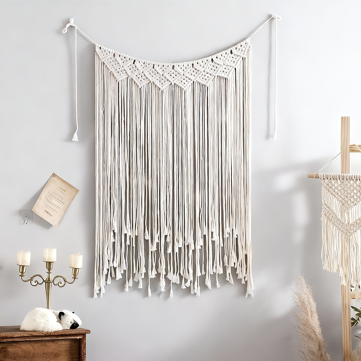 Bohemian Macrame Tapestry Wall Hanging – Large Vertical Handwoven Cotton Boho Wall Decor for Bedroom, Living Room, Wedding Backdrop & Hallway, Cream White Woven Wall Art