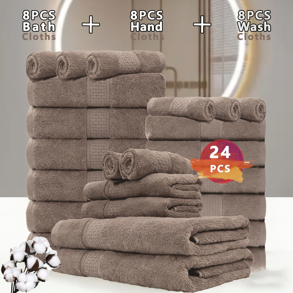 100% Cotton Bath Towel Set 12 & 24 Piece – 450 GSM Soft Absorbent Towels with Bath Towels, Hand Towels & Washcloths | Spa Quality for Home, Travel & Gifts