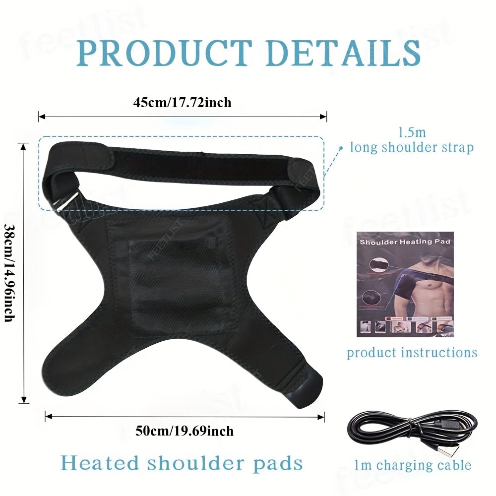 Heated Shoulder Massager with 3 Vibration & Heating Modes, Wireless USB Charging Multifunctional Shoulder Wrap Massager for Pain Relief Relaxation, Gift for Elderly Parents Friends