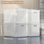 13-Inch Square Plastic Storage Bins 4-Pack with Handles Lid & No-Lid Options White Wardrobe Storage Box Set for Clothes Tools Closet Shelves – Premium Home Organization Containers
