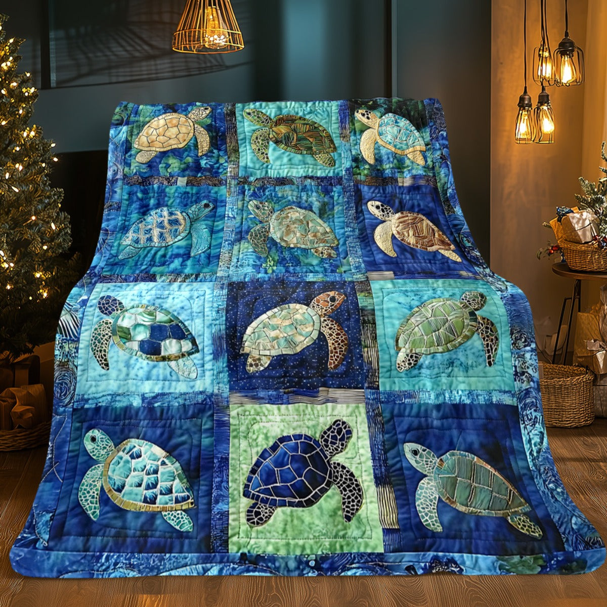 Turtle Print Flannel Throw Blanket – Soft Lightweight Digital Print Ocean Turtle Design, 3 Sizes for Sofa Bed Chair Home Decor & Travel