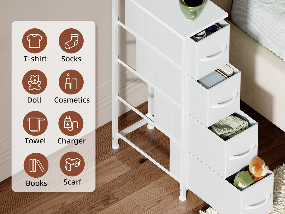 Narrow Dresser with 4 Drawers – Slim Storage Organizer Chest with Removable Fabric Drawers for Bedroom, Bathroom, Closet & Laundry