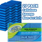 Cellulose Sponges Non-Scratch Dual-Sided with Scouring Pad Bulk Pack 12 18 or 27 Count for Dishes Kitchen Bathroom Glass Non-Stick Cookware