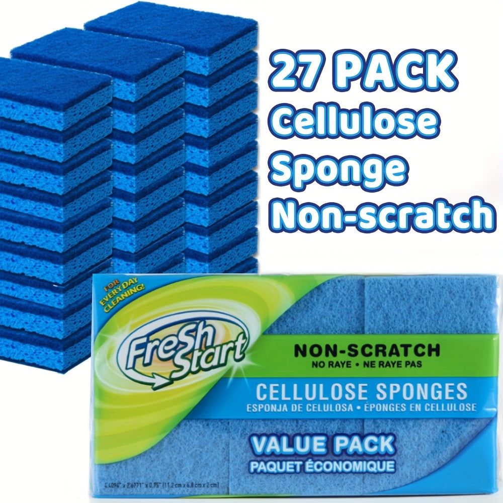 Cellulose Sponges Non-Scratch Dual-Sided with Scouring Pad Bulk Pack 12 18 or 27 Count for Dishes Kitchen Bathroom Glass Non-Stick Cookware