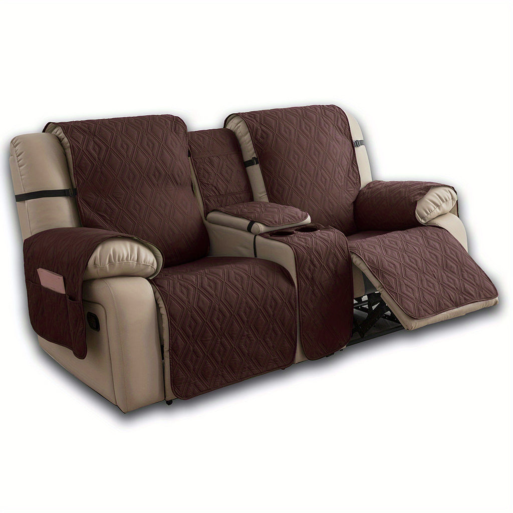 Loveseat Recliner Cover with Center Console – 4-Piece Set 100% Waterproof Dual Recliner Slipcover with Straps, Split Reclining Sofa Protector for Pets & Kids, Living Room Furniture Cover