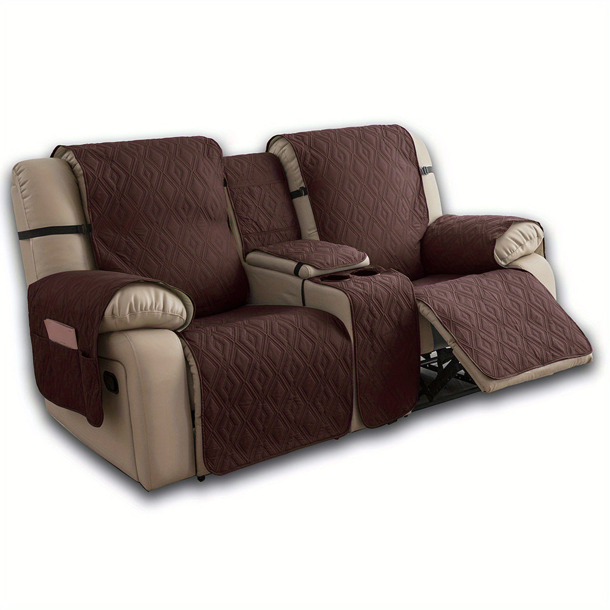 Loveseat Recliner Cover with Center Console – 4-Piece Set 100% Waterproof Dual Recliner Slipcover with Straps, Split Reclining Sofa Protector for Pets & Kids, Living Room Furniture Cover