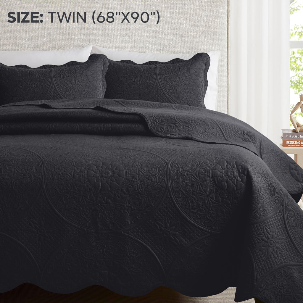 Luxury Quilted Bedspread Set 3 Piece Floral Coverlet with Pillow Shams Breathable Lightweight All Season - Twin Queen King California King 16 Colors