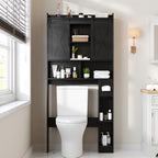 Farmhouse Over Toilet Cabinet with Sliding Doors Engineered Wood Adjustable Shelf Toilet Paper Holder Stand Space Saving Bathroom Storage No Wall Mount Multiple Colors