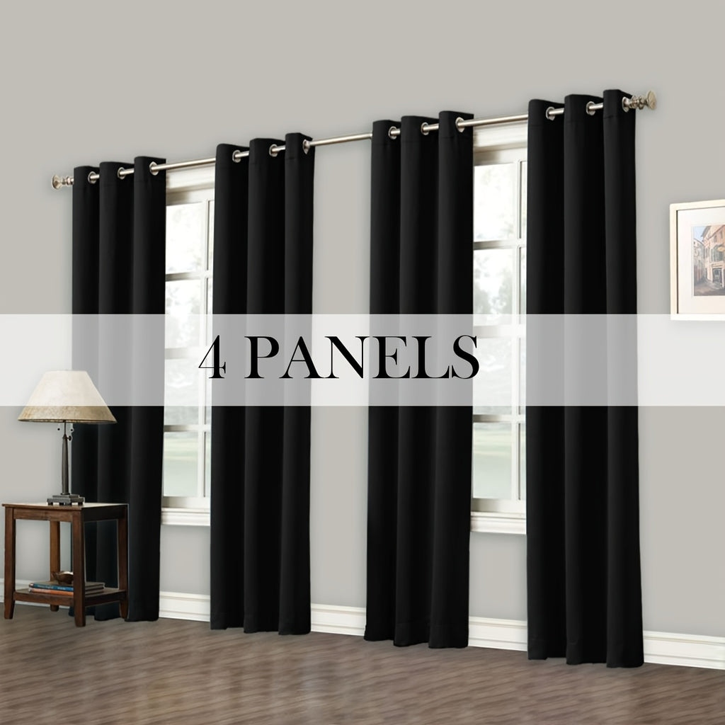Room Darkening Blackout Curtains 4-Pack – Grommet Top Plain Weave Sun Blocking Drapes for Living Room & Bedroom, 9 Colors, 7 Size Options, Woven Polyester
