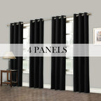 Room Darkening Blackout Curtains 4-Pack – Grommet Top Plain Weave Sun Blocking Drapes for Living Room & Bedroom, 9 Colors, 7 Size Options, Woven Polyester