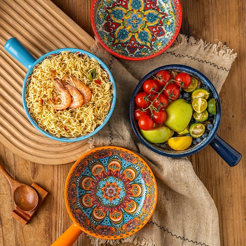 Bohemian Noodle Bowl Set with Lids Microwave Dishwasher & Oven Safe – Ceramic Soup Salad Fruit Meal Prep Bowls for Home, Office & Travel – 4 or 8 Piece