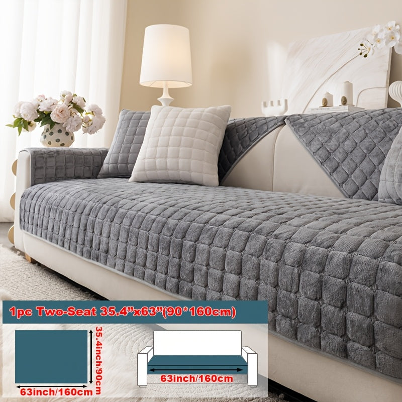 Short Plush Sofa Cover Soft Thick Pet Friendly All Season Sofa Protector Machine Washable for 1 2 3 4 Seater Living Room Bedroom Office Winter