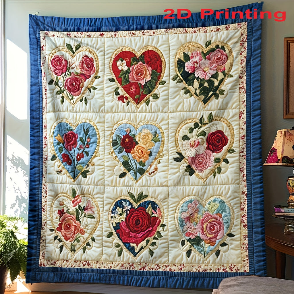 Heart Floral Print Flannel Throw Blanket Ultra Soft 2D Print All Season Comfort for Sofa Home Office Car Travel Birthday Holiday Gift 5 Sizes