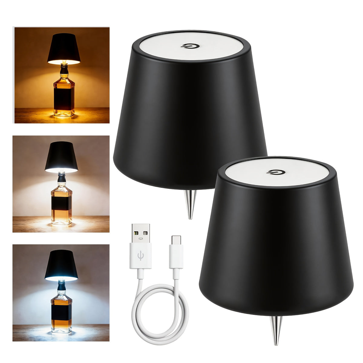 Wireless LED Bottle Lamp Touch Control USB Rechargeable 2400mAh IP44 Waterproof 3-Color Mood Light for Bedroom Bar Party Wedding Garden – Cordless Bottle Stopper Night Light
