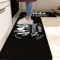 Black Kitchen Mat Set 2 Piece Cookware Pattern Anti-Slip Rubber Backing – Machine Washable Absorbent Soft Polyester Floor Rugs for Kitchen, Bathroom & Entryway
