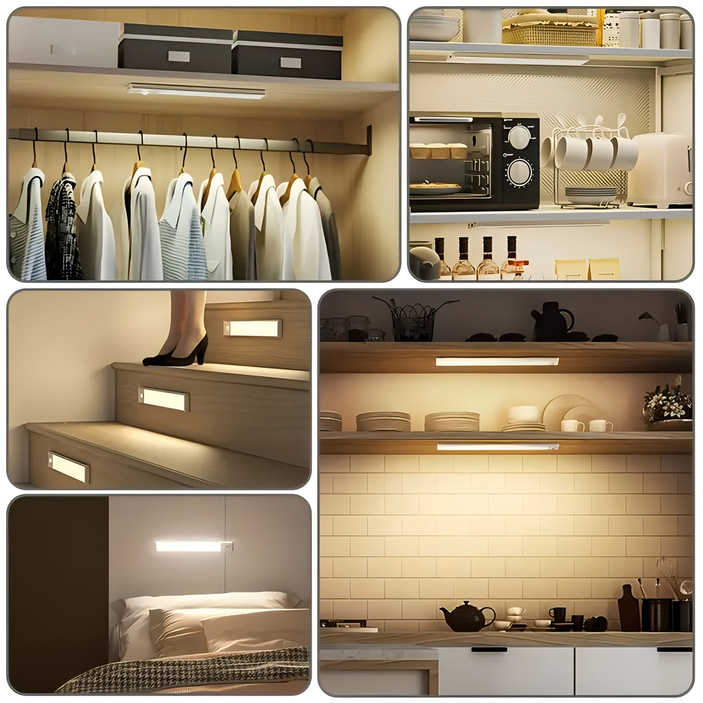 LED Motion Sensor Under Cabinet Lights USB Rechargeable – 3 Color Temperatures Wireless Stick-On Magnetic Night Light for Kitchen Cabinet Closet Wardrobe Cupboard Stairs