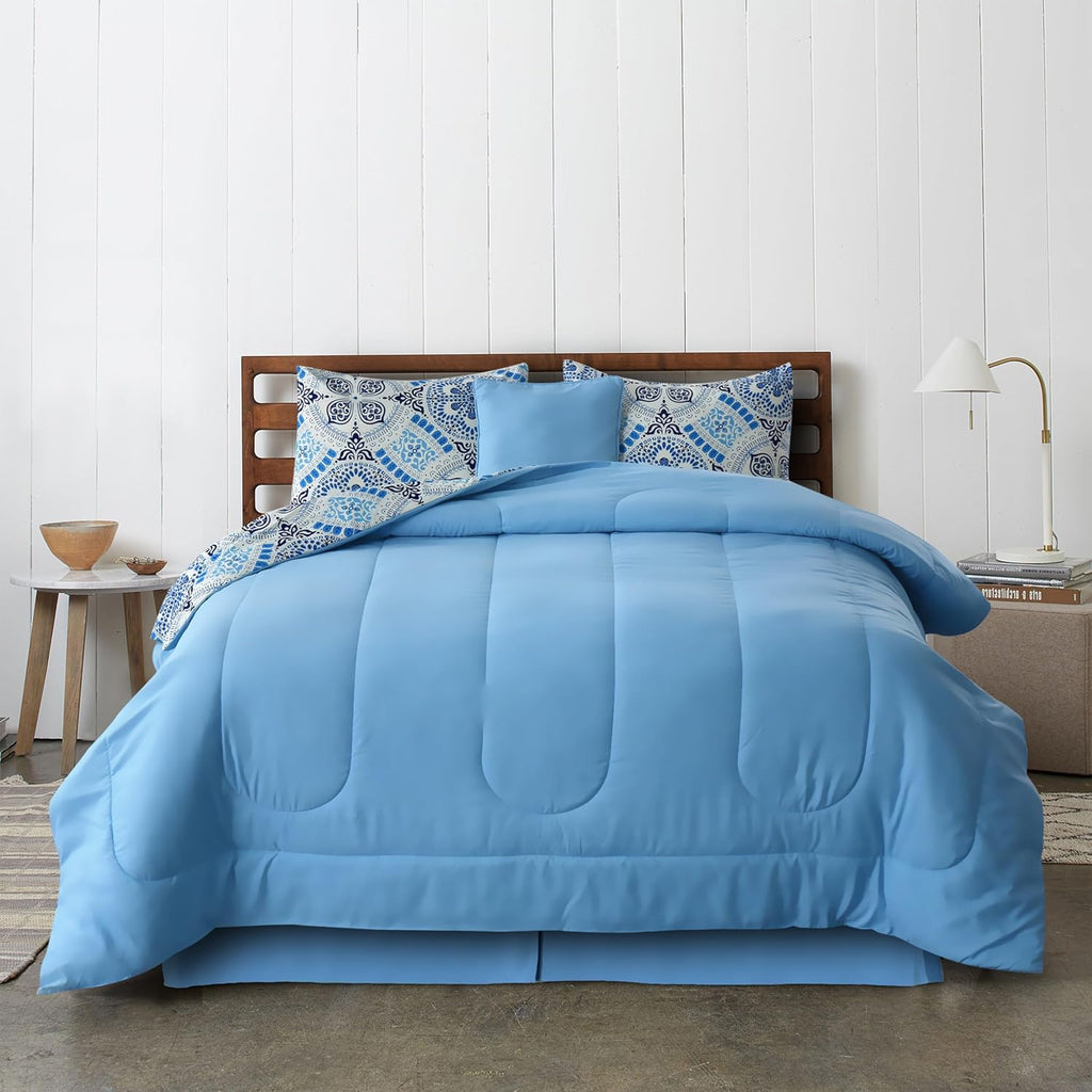 5-Piece Comforter Set – Reversible Quilted Down Alternative Bedding Set with Pillow Shams, Bed Skirt & Cushion | All Season | Twin, Queen, King