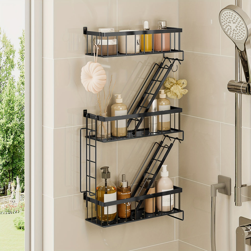 3-Tier Black Metal Floating Wall Shelf – Fire Escape Decorative Ladder Shelf, Wall Art Display Shelf for Bedroom Home Office Bathroom Living Room, Industrial Floating Shelves Room Decor