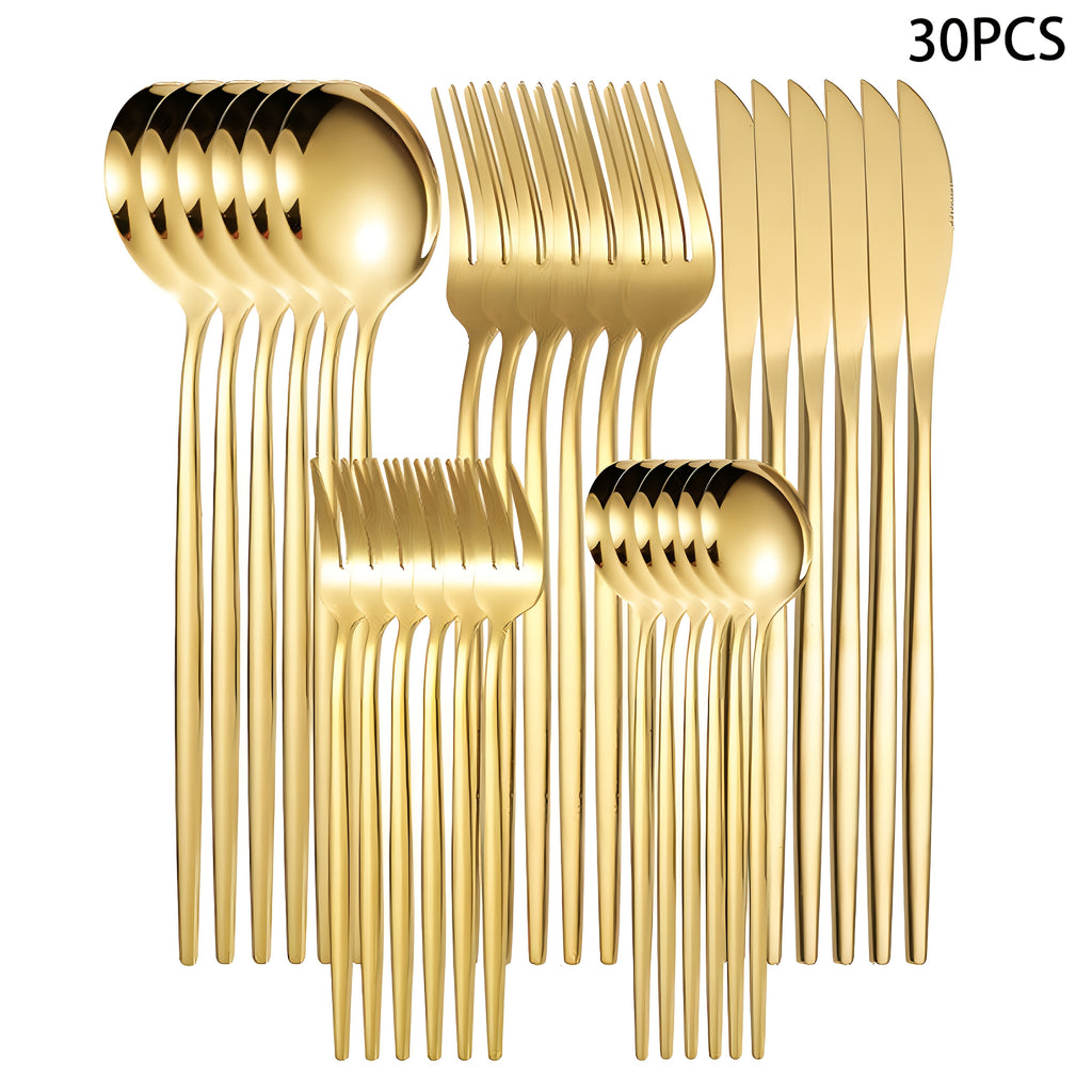 30 or 60 Piece Stainless Steel Cutlery Set Mirror Polished Flatware Knife Fork Spoon Set for Family Restaurant Hotel Party Wedding
