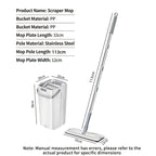 Hands-Free Flat Mop with Bucket 8-Piece Set Including 6 Microfiber Pads and Gloves, 360 Rotating Dry Wet Floor Mop for Bedroom Kitchen Bathroom, Household Cleaning Mop with Bucket Scraper and Wringer