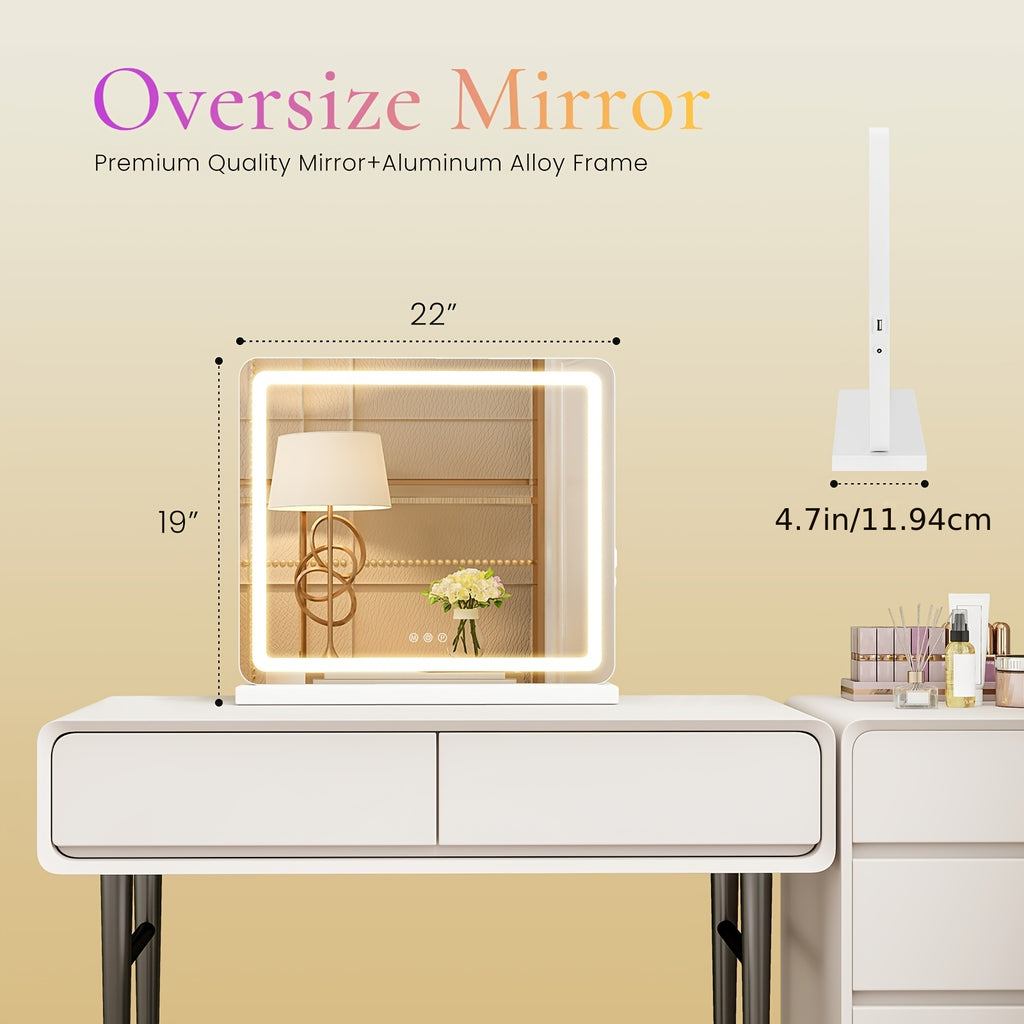 Smart LED Vanity Mirror with Dimmable Lights & Memory – 3 Color Modes, USB Port, Aluminum Frame, Hollywood Makeup Mirror for Bathroom, Bedroom & Desk, 13"x17" or 22"x19"