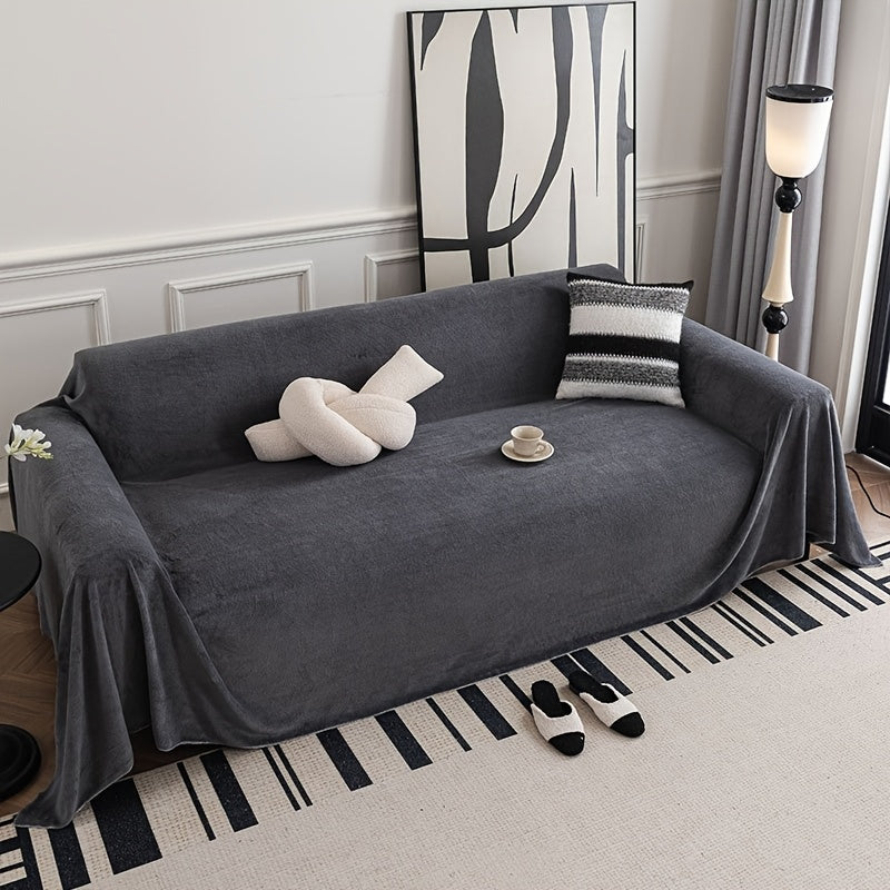 Sofa Cover Short Plush Couch Protector for 2 3 4 Seater - Machine Washable Pet Friendly Furniture Protector Slipcover All Season Thick Cushion Cover in Light Grey Deep Gray Coffee Burgundy Off White