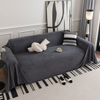 Sofa Cover Short Plush Couch Protector for 2 3 4 Seater - Machine Washable Pet Friendly Furniture Protector Slipcover All Season Thick Cushion Cover in Light Grey Deep Gray Coffee Burgundy Off White