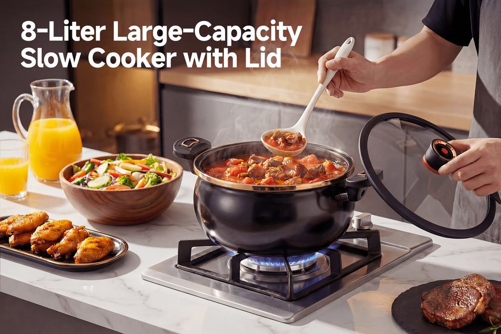 Non-Stick Soup Pot 8.45QT Large Capacity with Twist-Lock Handle Induction Gas Open Fire Universal Stew Pot for Home Restaurant Hotel Black