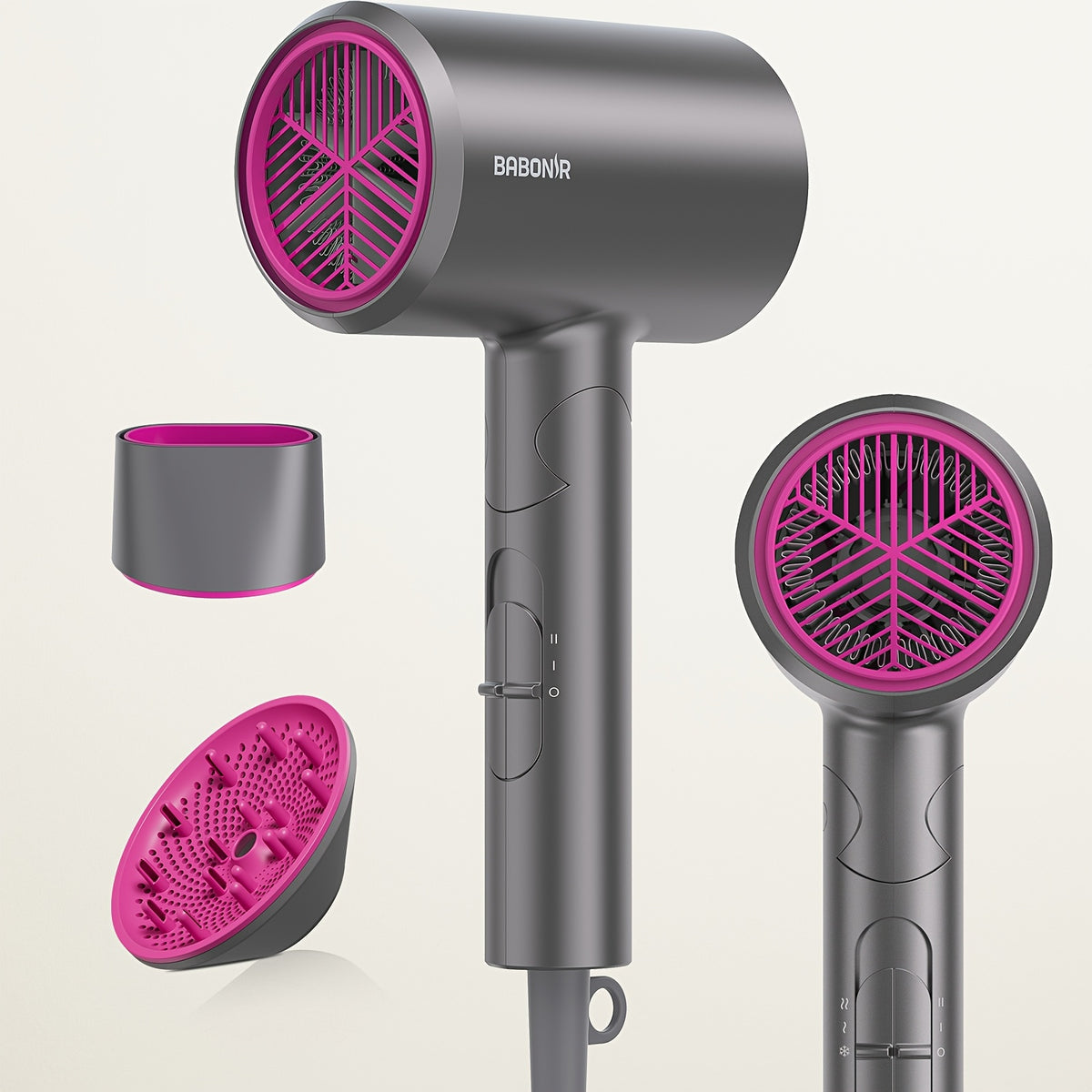 1875W Ionic Hair Dryer with Diffuser for Curly Hair – Quick-Drying Professional Blow Dryer, Foldable Lightweight Travel Hair Dryer for Women & Men, Leakage-Protected US Plug, Pink