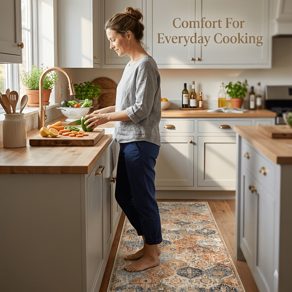 Non-Slip Washable Kitchen Rug – Vintage Hallway Runner with Rubber Backing | Cashmere-Like