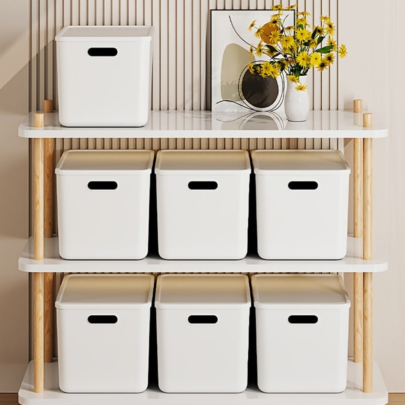 13-Inch Square Plastic Storage Bins 4-Pack with Handles Lid & No-Lid Options White Wardrobe Storage Box Set for Clothes Tools Closet Shelves – Premium Home Organization Containers
