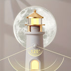 Moon Lighthouse Night Light with Projector & Motion Sensor, USB Rechargeable or Plug-In Moonlight Lamp with Auto-On Body Sensor, Decorative Bedroom Night Light & Unique Home Decor Gift