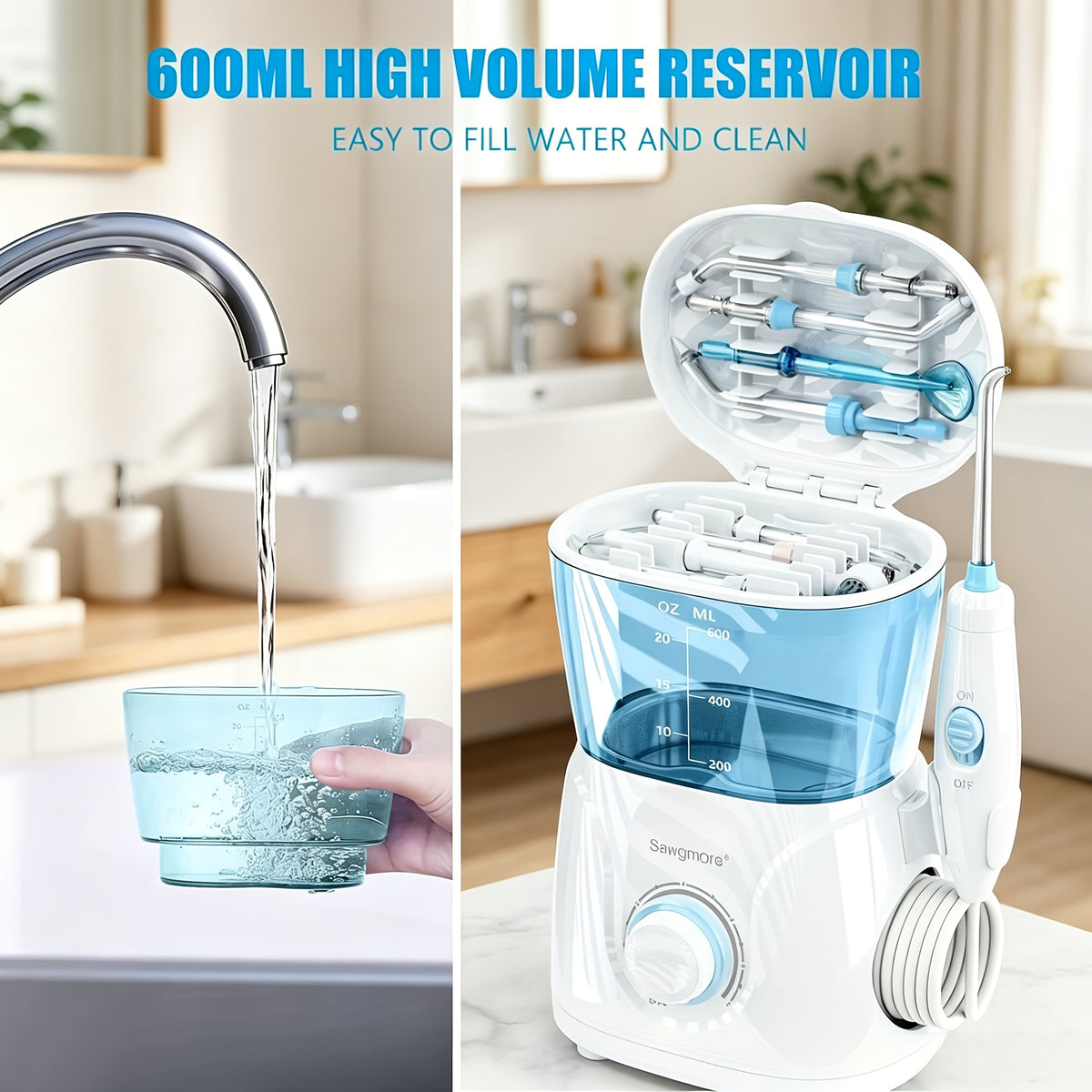 Water Flosser for Teeth & Braces – 8 Jet Tips, 10 Pressure Settings, 20oz Large Tank Oral Irrigator for Family Deep Cleaning & Braces Care