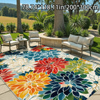 Floral Patterned Outdoor & Indoor Rectangular Rug - Non-Slip Machine Washable Soft Area Rug for Living Room Bedroom Garden Camping Picnic, Home Decor
