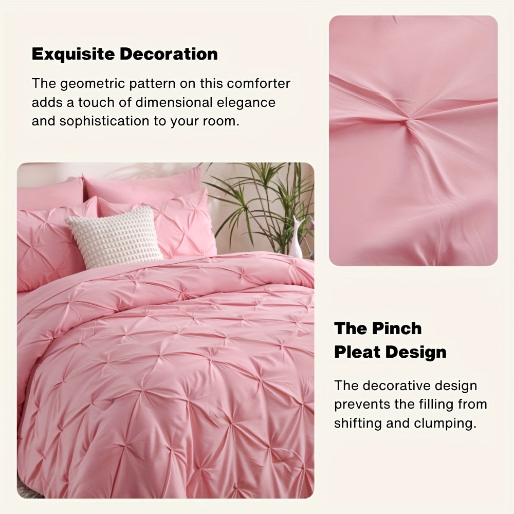 5/7pcs Pintuck Bed In A Bag Comforter Sets, Pinch Pleat Complete Bedding Sets with Comforter, Sheets & Pillowcases, Queen/King Size, All Season