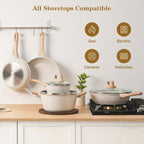 Granite Non Stick Pots and Pans Set 12 Piece Complete Cookware Kit with Frying Pans Casserole Saucepan & Lids – Induction Compatible Space-Saving for Camping RV Travel