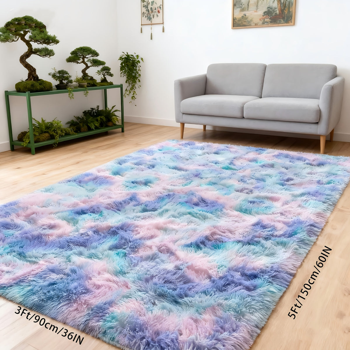 Tie-Dye Rainbow Purple Shag Area Rug Non-Slip Machine Washable, Ultra Soft Fluffy Carpet for Living Room Bedroom Kids Room, 4 Sizes 3x5ft to 8x10ft