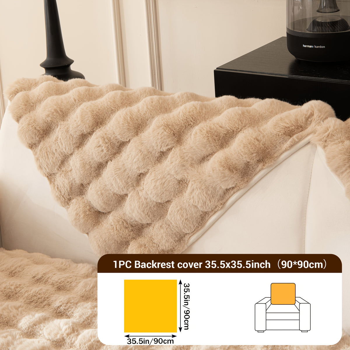 Faux Rabbit Fur Sofa Cover Non-Slip Stretchable Slipcover 3/4 Seat Bubble Soft Couch Protector – Breathable, Machine Washable, Fits Living Room, Bed & Dorm, Warm Home Decor Furniture Cover