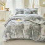 3-Piece Tie-Dye Long Plush Duvet Cover Set 1 Duvet Cover + 2 Pillowcases Zip Closure Machine Washable All-Season Elegant Bedroom Pink Khaki Light Gray Twin Full Queen King