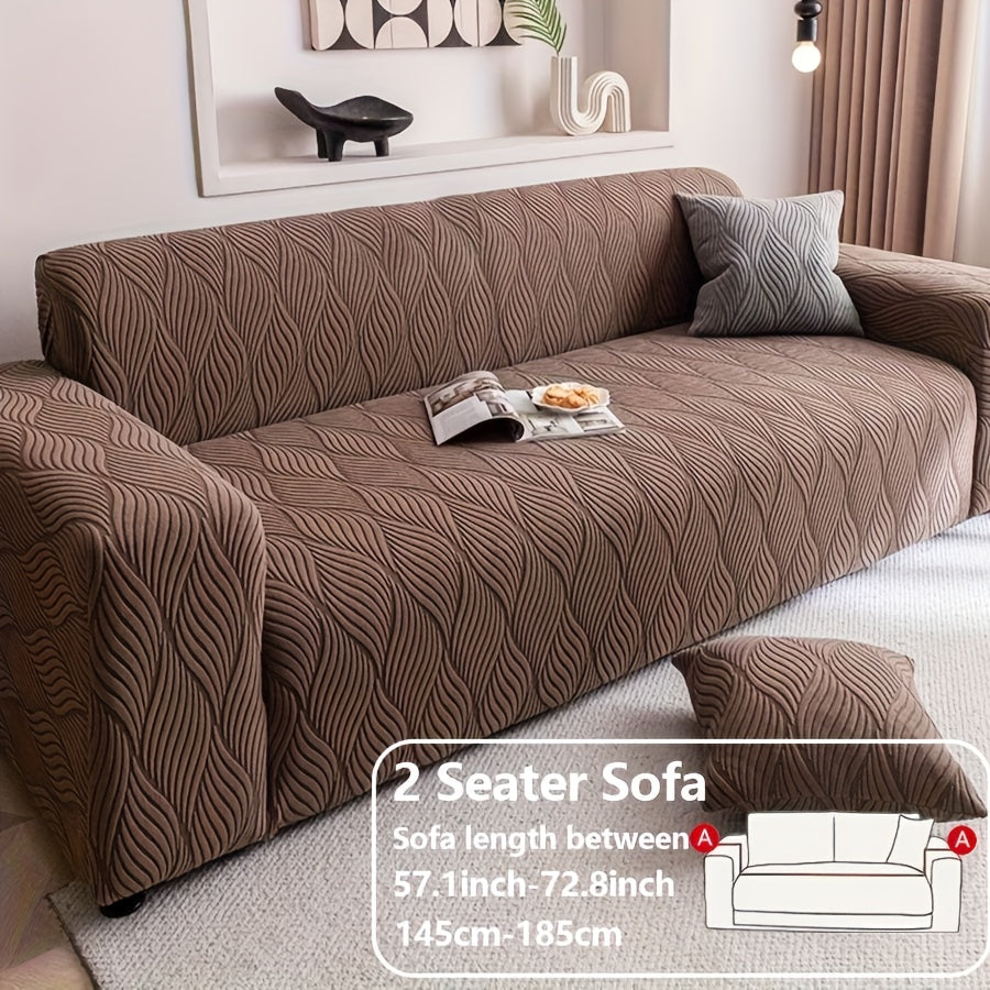 Jacquard Elastic Sofa Cover – Modern Artistic Slip-Resistant Couch Slipcover | All-Season Polar Fleece Furniture Protector for Living Room, Office & Bedroom | Includes Free Pillow Cover | 1-4 Seater