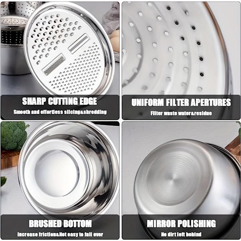 3-in-1 Grater Strainer and Cutter 9 Inch - Shred Slice Grate & Dice Multifunctional Vegetable Grater for Salad Prep, Kitchen Straining & Food Processing