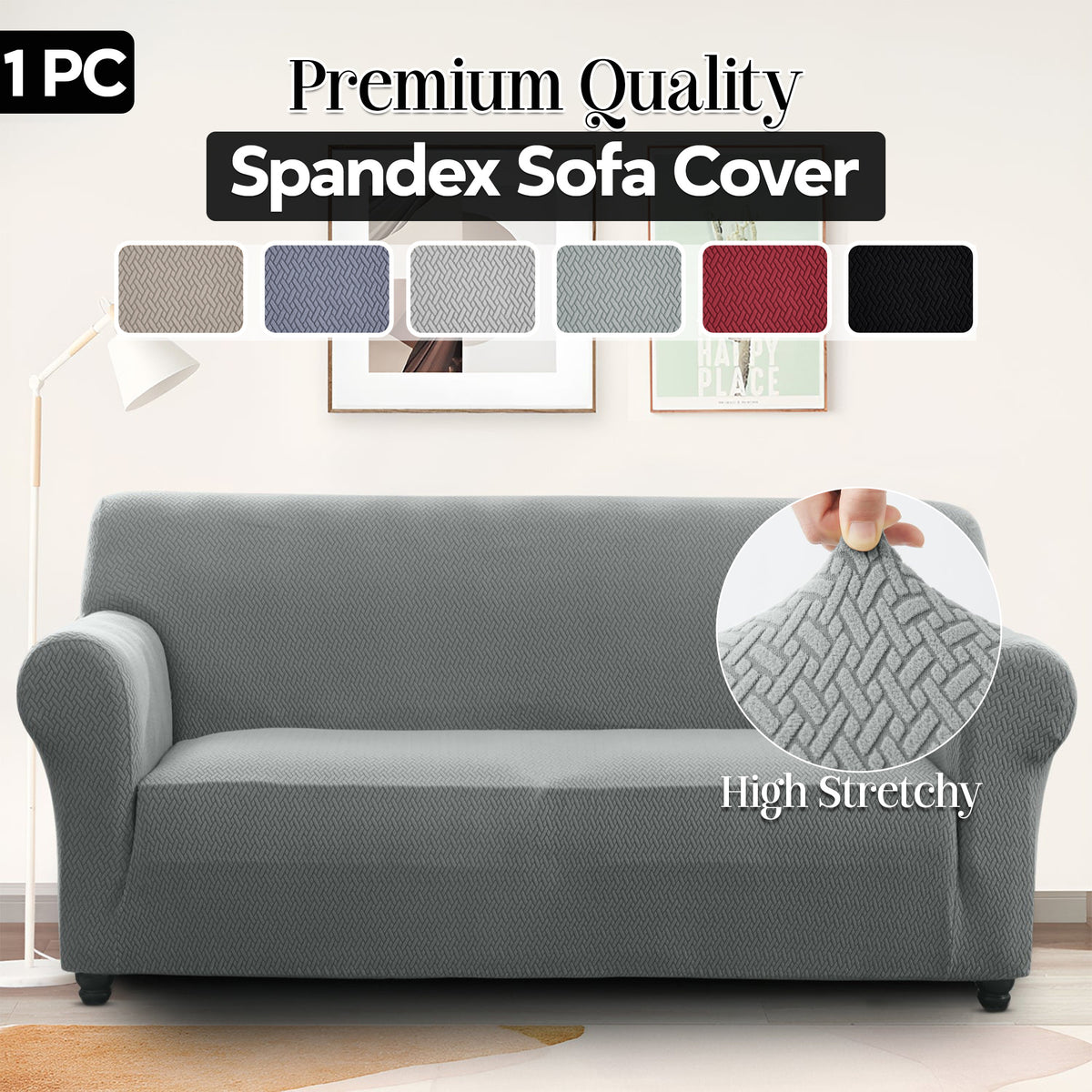 Plush Thick Spandex Sofa Cover Elastic Bottom – Soft Stretchable Couch Slipcover, Non-Slip, Machine Washable, 6 Colors, 2/3 Seater, Living Room Apartment Office Home Decor