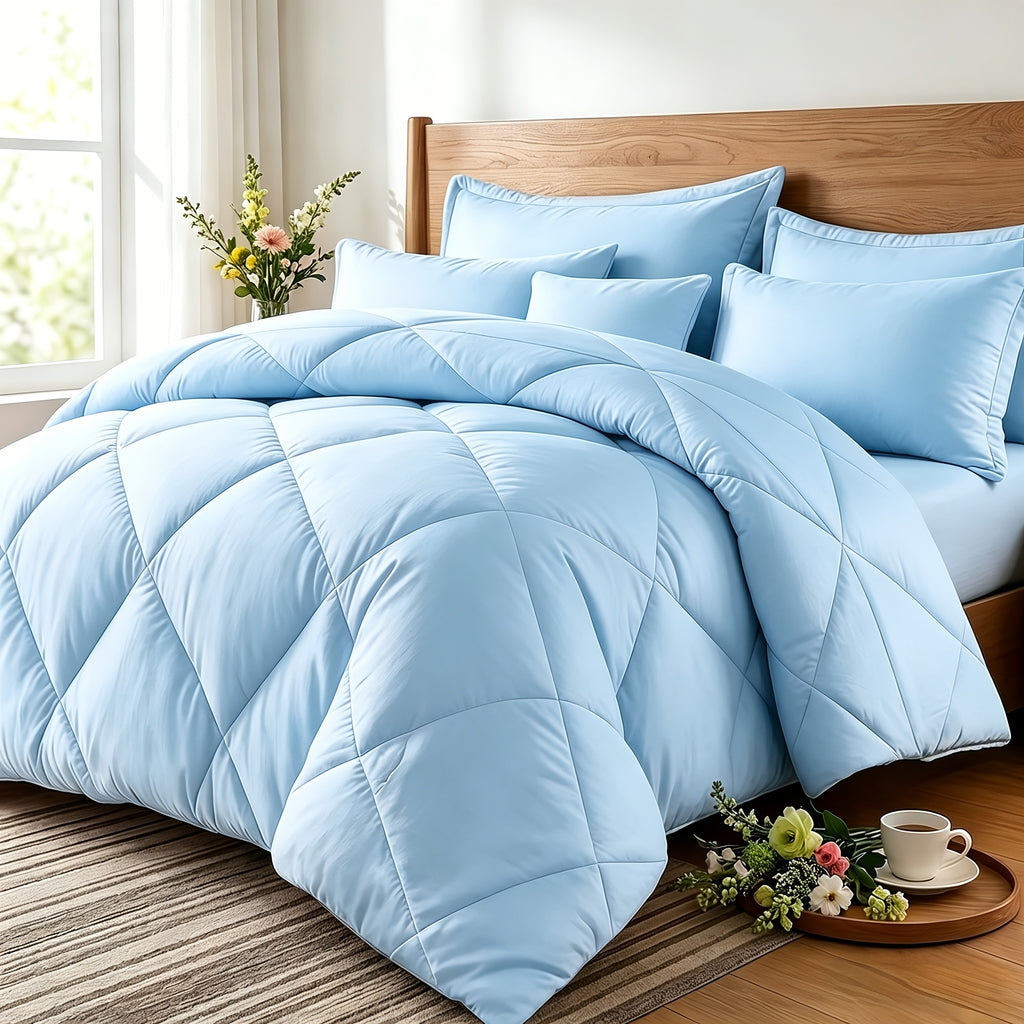 Quilt Set 3 Piece Lightweight Breathable Comforter with Pillowcases - Diamond Pattern Ultra-Fine Fiber Soft Bedding Set 42 Colors Twin Queen King Pinch Pleat