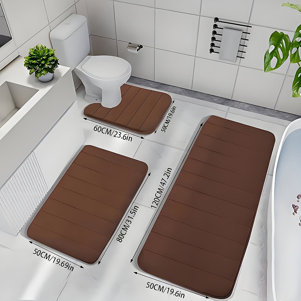 Plush Memory Foam Bath Mat Set 3 Piece – Soft Non-Slip Fast Absorbent Machine Washable Thickened Bath Rug for Bathroom, Shower, Kitchen & Bedroom – 9 Colors