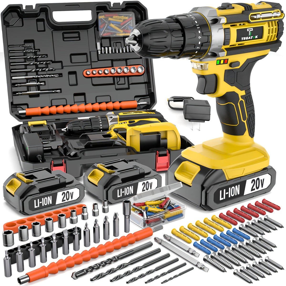 20V Cordless Drill Tool Set 30 88 136 148 Piece Electric Drill Toolbox Kit Rechargeable with Battery Hand Tools Pliers Bits for Home Repair Men Gift