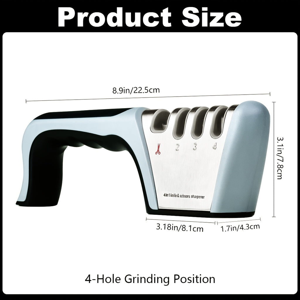 4-in-1 Manual Knife Sharpener with 4 Sharpening Stages – Sharpen, Hone & Polish Paring Knives, Kitchen Knives & Scissors | No Electricity Required