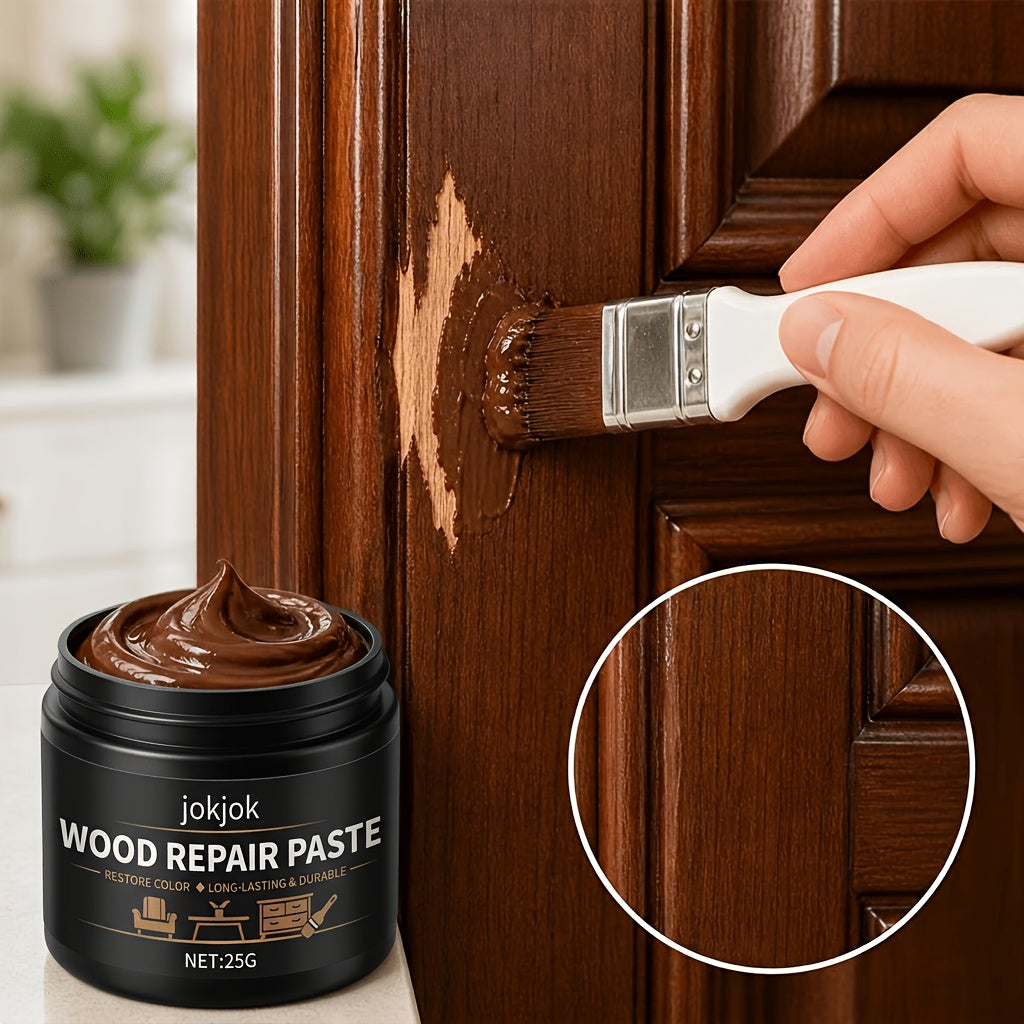 Wood Repair Paste for Furniture – Brown Scratch & Crack Filler for Doors, Cabinets, Tables, Floors & Chairs with Applicator Brush