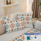 Embroidered Chenille Sofa Slipcover Bohemian Geometric Floral Pattern | Non-Slip Machine Washable Couch Cover for 1-2-3-4 Seater with Armrest & Pillow Cover Options, 6 Colors
