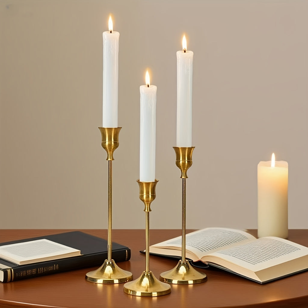 Copper Taper Candle Holders Set 30/36/48 Pcs Retro Minimalist Candlestick for Dining Table Wedding Birthday Christmas Fireplace Home Decor