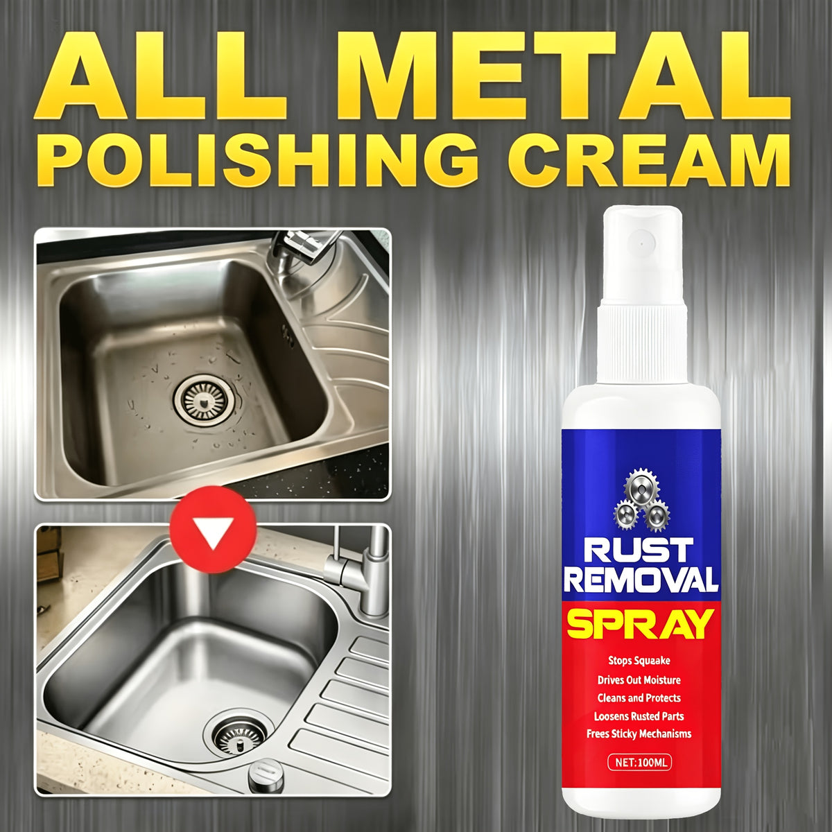 Multi-Purpose Rust Remover Spray for Metal Surfaces | Derusting Liquid for Automobile Wheel Hub, Furniture & Tools, Powerful Decontamination Quick Dry Formula, Smooth Reliable Rust Removal
